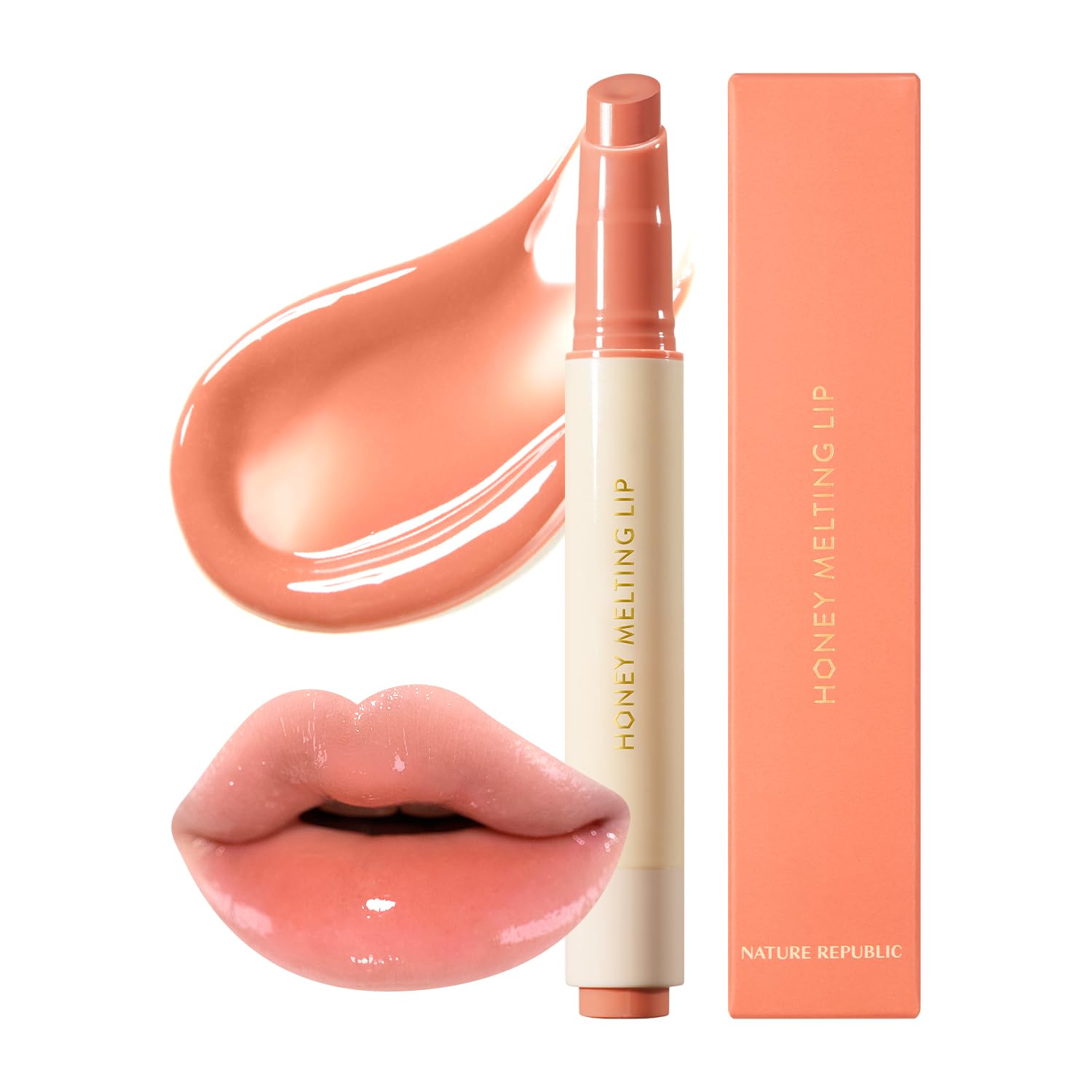 Nature Republic HONEY MELTING LIP (02 FIG) SOFT LIP STICK, Hydrating Gloss, Moisturizing balms, Sheer tint, Shine & Nude, Glowy Finish, korean make up