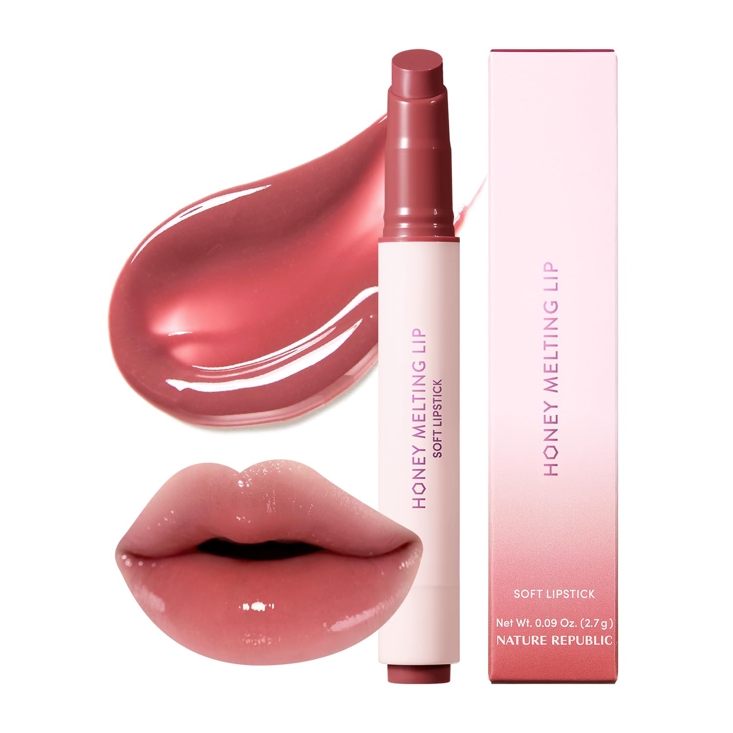 Nature Republic HONEY MELTING LIP (02 FIG) SOFT LIP STICK, Hydrating Gloss, Moisturizing balms, Sheer tint, Shine & Nude, Glowy Finish, korean make up