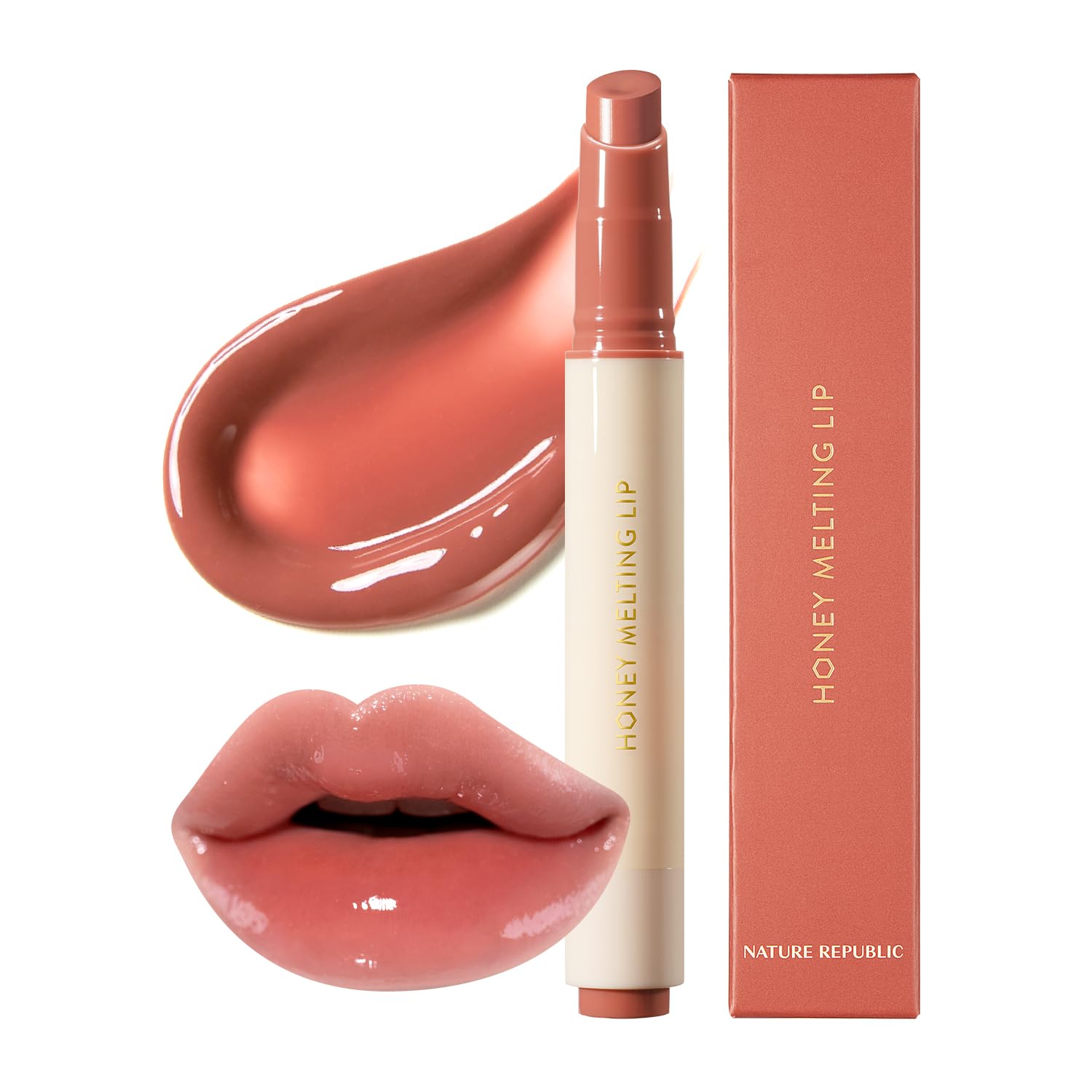 Nature Republic HONEY MELTING LIP (02 FIG) SOFT LIP STICK, Hydrating Gloss, Moisturizing balms, Sheer tint, Shine & Nude, Glowy Finish, korean make up
