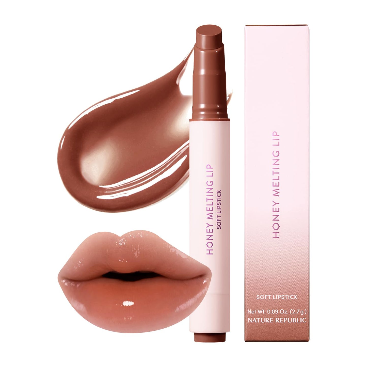 Nature Republic HONEY MELTING LIP (02 FIG) SOFT LIP STICK, Hydrating Gloss, Moisturizing balms, Sheer tint, Shine & Nude, Glowy Finish, korean make up