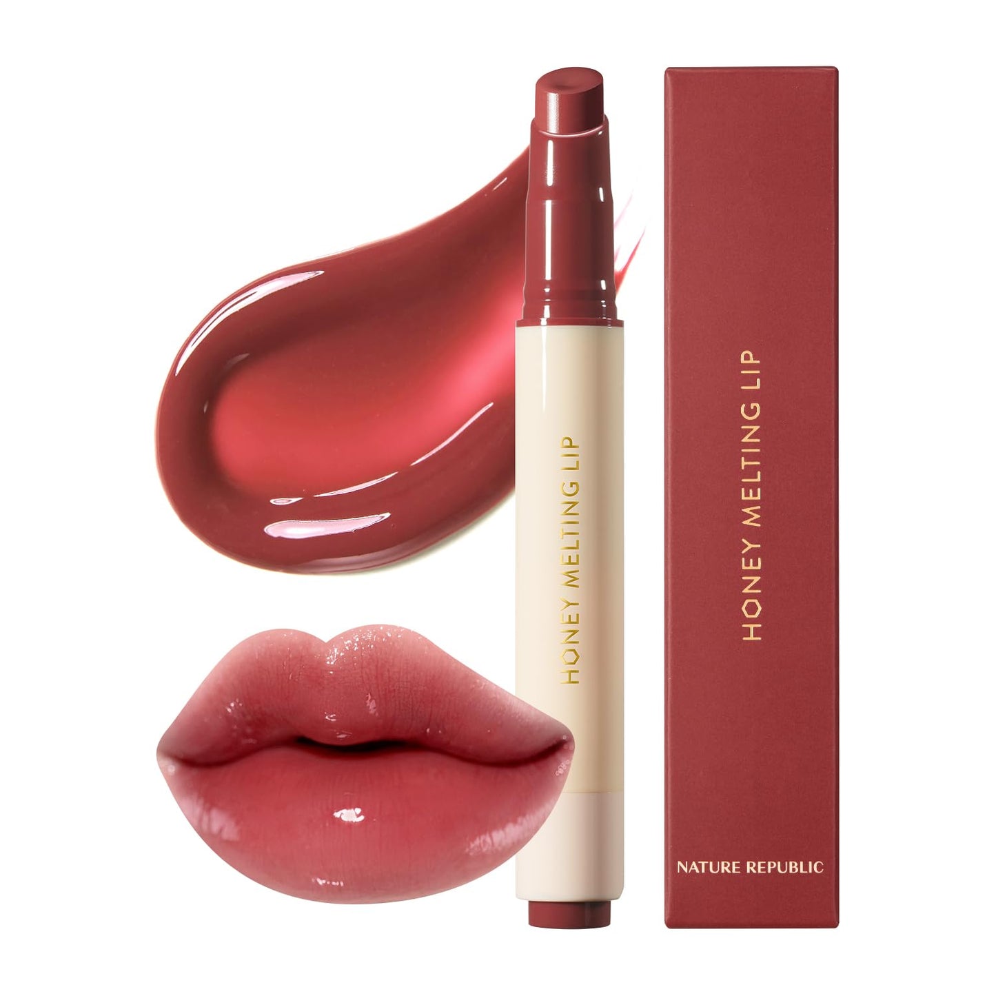Nature Republic HONEY MELTING LIP (02 FIG) SOFT LIP STICK, Hydrating Gloss, Moisturizing balms, Sheer tint, Shine & Nude, Glowy Finish, korean make up