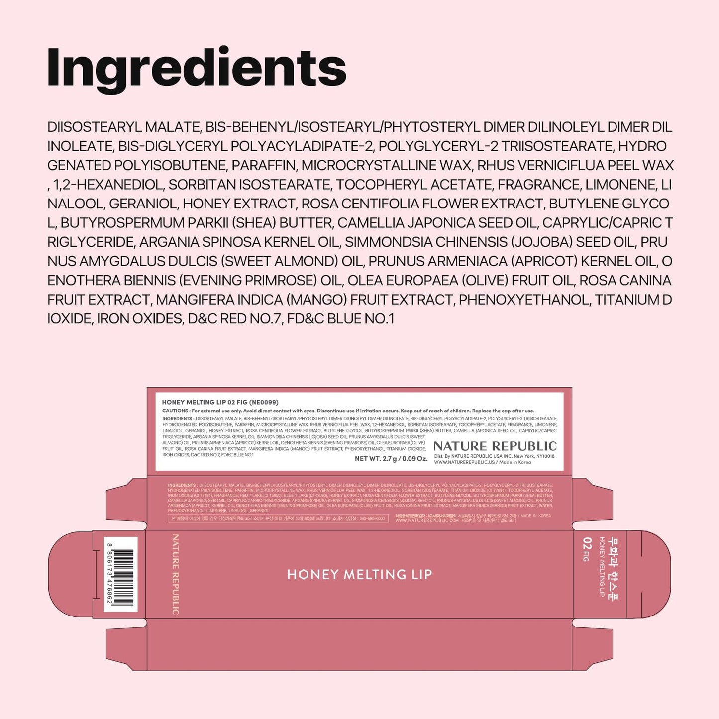 Nature Republic HONEY MELTING LIP (02 FIG) SOFT LIP STICK, Hydrating Gloss, Moisturizing balms, Sheer tint, Shine & Nude, Glowy Finish, korean make up