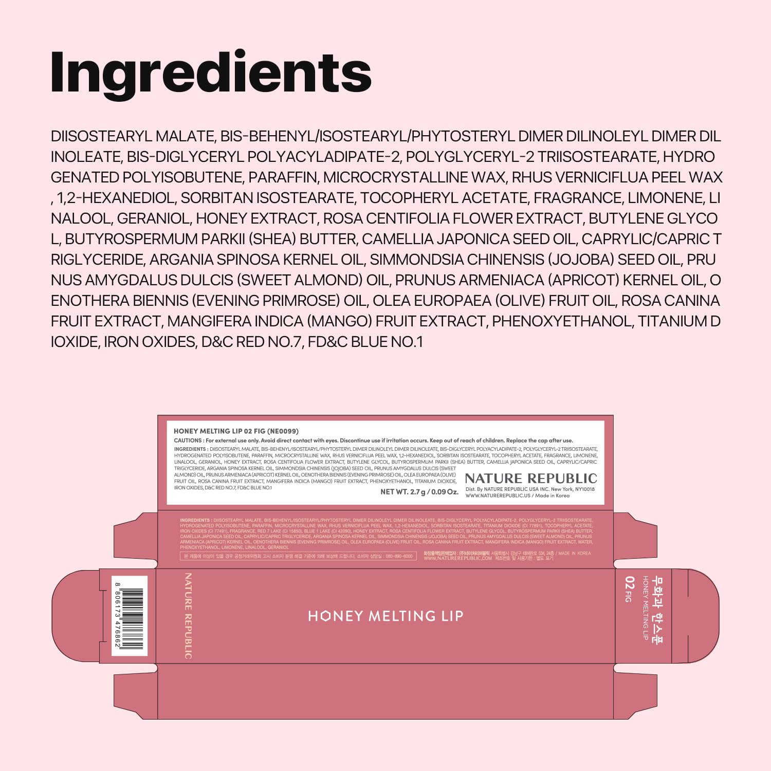 Nature Republic HONEY MELTING LIP (02 FIG) SOFT LIP STICK, Hydrating Gloss, Moisturizing balms, Sheer tint, Shine & Nude, Glowy Finish, korean make up