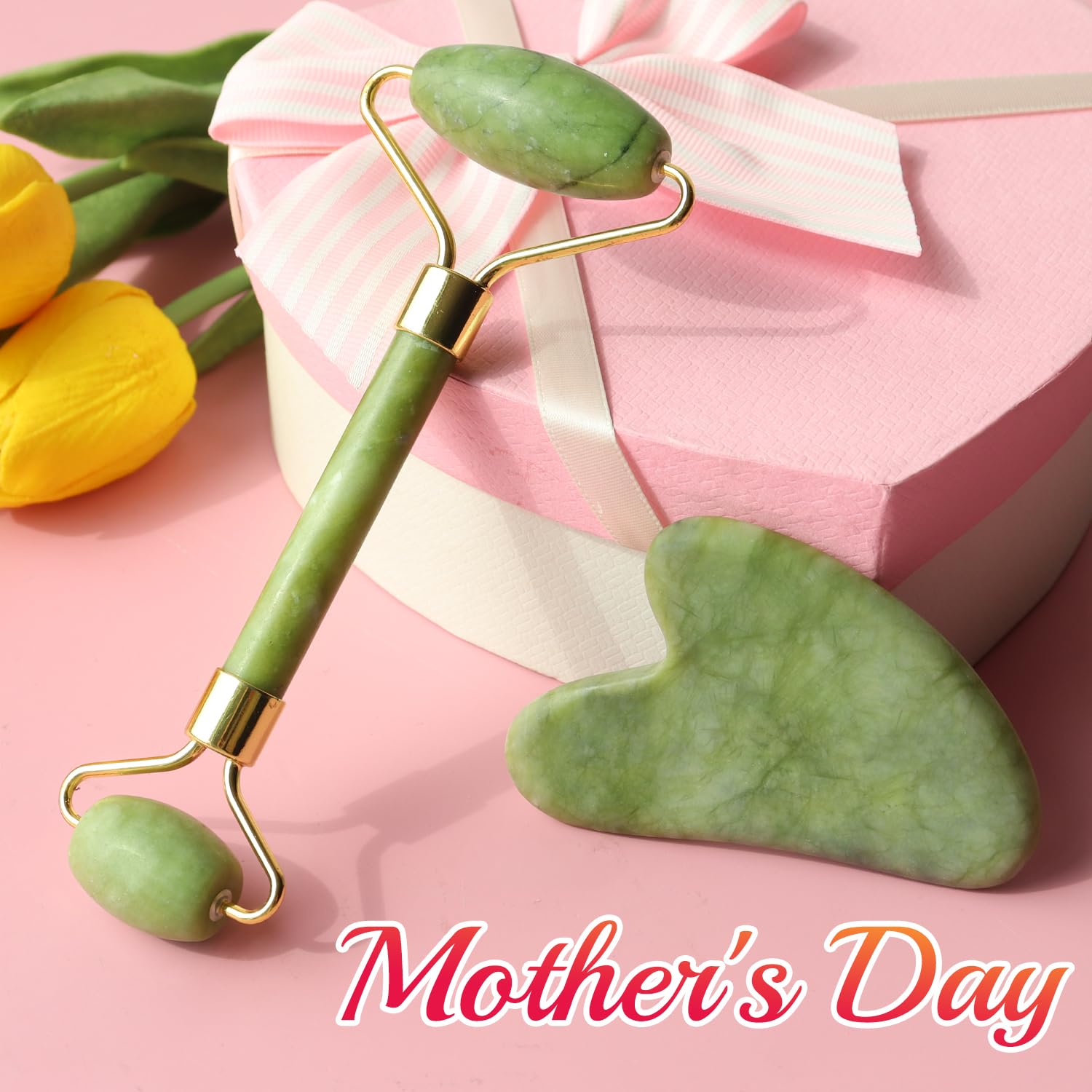 BAIMEI IcyMe Gua Sha & Jade Roller Facial Tools Face Roller and Gua Sha Set for Puffiness and Redness Reducing Skin Care Routine, Self Care Gift for Men Women - Green